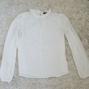 Crepe Long Sleeve White Ruffled Summer Blouse